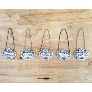 Set Of 5 Vintage Crown Staffordshire England Bone China Bottle Decanter Tags Bow